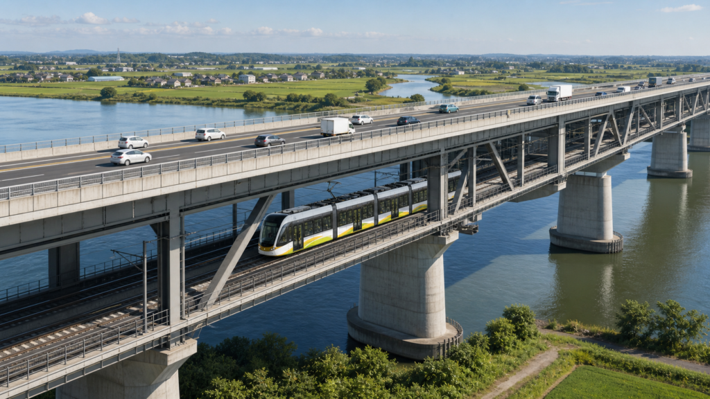 長豊橋を二階建て構造にしたLRT